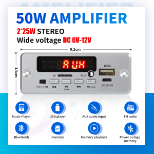 50W Amplifier Bluetooth 5.0 MP3 Decoder Board 12V Wireless Music Player Audio Modul USB TF AUX FM Radio for Speaker Handsfree