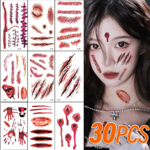 Dorisna 30Pcs Halloween Scar Tattoo Sticker Horror Bloody Wound Waterproof Temporary Tattoos DIY Body Art Halloween Makeup