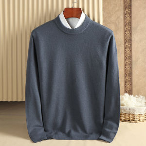 ผู้ชายซักด้วยเครื่องได้ เสื้อสเวตเตอร์แคชเมียร์ 100 แคชเมียร์บริสุทธิ์คอกลมหนา ฤดูใบไม้ร่วง ฤดูหนาว สีทึบหนุ่มแพะแคชเมียร์เสื้อฐาน