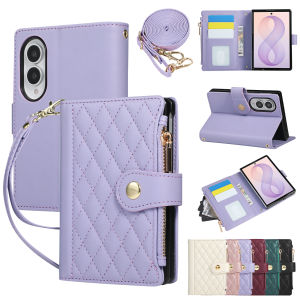 szhaiyu | Crossbody Long Lanyard Zipper Cards Solt Wallet Leather Case For Samsung Galaxy Z Fold 8 Ultra 7 6 5 Shockproof Flip Stand Cover