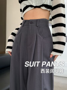 Gray Suit Pants Womens High Waist Drapey Wide Leg Casual Slimming Straight Cut High Fashion Spring Autumn New Arrival