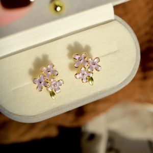 Sweet Soft Light Purple Enamel Drip Glaze Flower Stud Earrings No Piercing Required for Women Fairy Tale Forest System Style
