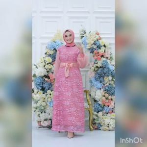 Maxi Andini Bahan Brukat Lapis MOSCREP Ukuran L & XL Aplikasi Dilengan Organza + Belt