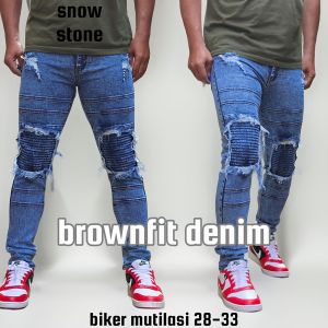 Celana Jeans Sobek Pria Panjang Stretch Melar Denim Tebal Slimfit Skinny Size 28-33