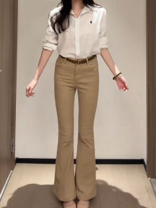 Slimming High Waist Khaki Bell Bottom Jeans Womens Casual Style Cotton Stretch Denim Pants Autumn New Arrival M.L.Island