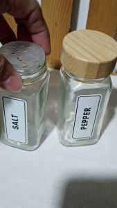 CKS Seasoning Bottles Salt Pepper Bottle Container Salt and Pepper with Wooden Lid included Sticker Label