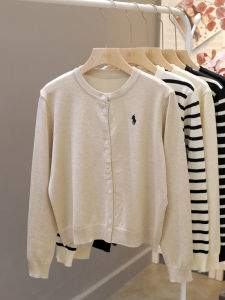 Áo Len Cardigan Dệt Kim Ngắn Thêu Tay Dài Cho Nữ Mùa Xuân Thu Mỏng Áo Khoác Ngoài Áo Len Cardigan Cổ Tròn Dáng Rộng