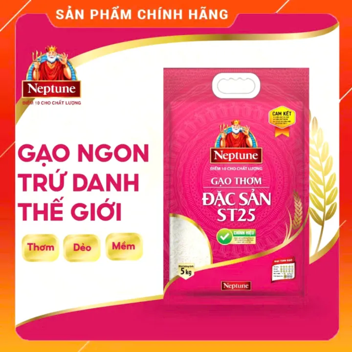 Gạo Thơm Đặc Sản ST25 Neptune túi 5kg " giải nhất cuộc thi Gạo ngon nhất TG"
