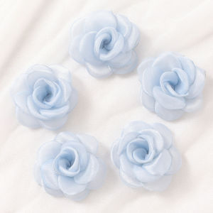 5Pcs/Lot Pink Camellia Rose Chiffon Fabric Flower for Home Room Wedding Invitation Artificial Flowers for Dress Decorations