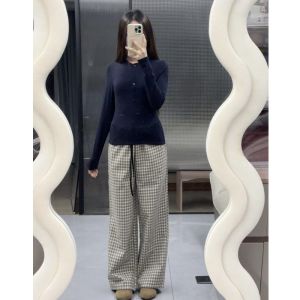 High Waist Drawstring Casual Pants Womens Extended Length Loose Slim Straight Leg Floor-Length Trousers Korean Style Commute