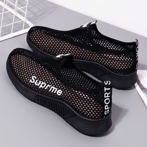 Old Beijing Cloth Shoes Summer Female Tennis Shoes Flats Hollow Sports Casual Shoes Breathable Hollow Mesh Surface Plaid Versatile Shoes