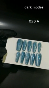 dark blue glitter sparkling cateye color coffin ballerina shape fake artificial press on nails