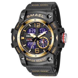 SMAEL | SMAEL Sport Watch Military Wristwatch for Men Alarm Stopwatch LED Digital Back Light Dual Time Display Waterproof Watch Men 8007