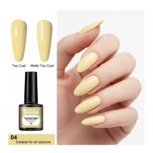 Lemon Yellow nail polish high-gloss gel rich in color long-lasting without fading alcohol-free liquid texture.