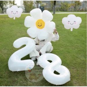 ลูกโป่งขาว Happy Birthday ลูกโป่งตัวเลขขาว ลูกโป่งดอกเดซี่ ลูกโป่งก้อนเมฆ ลูกโป่งวันเกิด ลูกโป่งมินิมอล ตัวเลขขาว ของเล่นเด็ก ตัวเลข