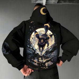 เสื้อสเวตเตอร์พิมพ์ลายโปเกมอน อุมเบรออน สำหรับผู้ชาย รุ่นใหม่ประจำฤดูใบไม้ร่วง/ฤดูหนาว ปี 2025 ทรงหลวม สไตล์ลำลอง ออกกำลังกาย ฮิปฮอปแบบอเมริกัน