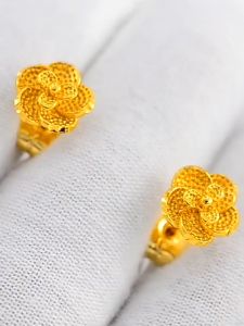 subang emas 916 bajet original gold earrings vintage roses long-lasting color retention hypoallergenic girls jewelry 耳环