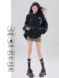 Black Outdoor Sports Jacket Mens Waterproof Windproof Hiking Climbing Suit Quick Dry Breathable Wear Resistant Zipper Closure