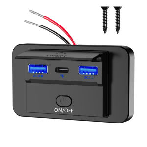 12V Car USB Adapter Socket Panel Wall Mount Fast Charging Outlet Car Charger Accessories for Auto Bus RV Truck