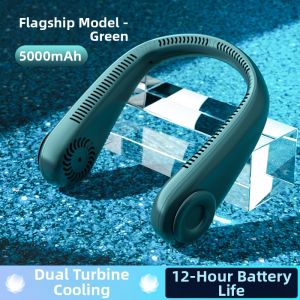 Portable Neck Fan USB Charging No Leaf Outdoor Hanging Fan Lazy Persons Cooling Tool Mini Portable Fan for Home And Garden