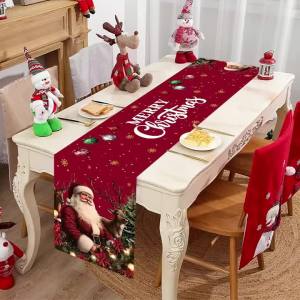 1 Piece of Christmas Table Runner Snowman Xmas Tree Snowflake Print Table Flag Red Winter Holiday Dining Table Home Decor