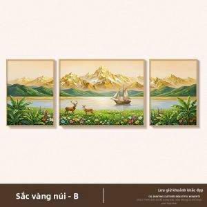 HAIMASHENGKANG | Tranh Tường Phía Sau Ghế Sofa Phòng Khách Cao Cấp Hình Hươu Ba Mảnh