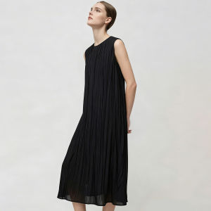 AMII | Casual Beaded Tie Waist Ribbon Wrinkled Sleeveless Dress