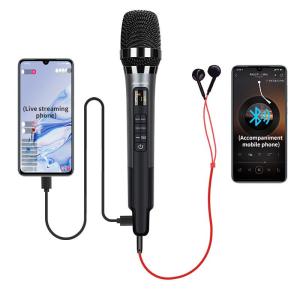Mobile Karaoke Singing Microphone H20 with Sound Card for Live Streaming Entertainment Karaoke Supports Sound Return Headphone