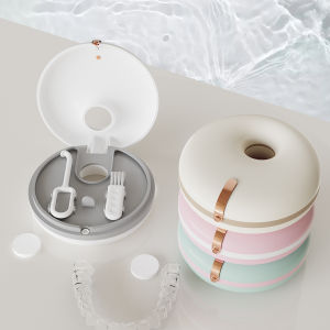 กล่องเก็บเครื่องมือจัดฟันแบบโดนัท กล่องเก็บฟันปลอมแบบพกพา กล่องเก็บเครื่องมือจัดฟันแบบใสสำหรับเด็ก