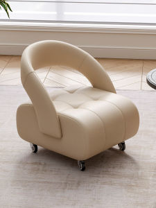 Living Room Home Use Small Stool Back Chair with Universal Wheels High Sensation Gliding Silent Wooden Frame Leather Finished