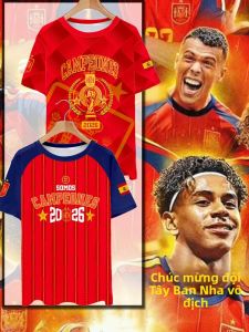 LUOQIU | Áo Thun Tay Ngắn Kỷ Niệm Vô Địch World Cup 2026 Tây Ban Nha Chất Liệu Ice Silk Dry-fit