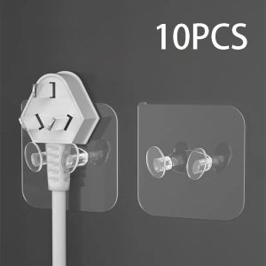 10 Pieces Transparent Plug Hooks Strong Adhesive No-Drill Wall Mount Cable Organizer Space Saving Storage Hooks for Kitchen