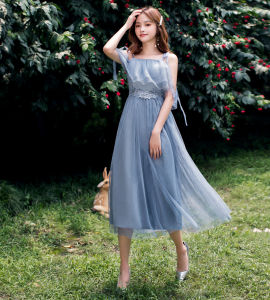 Elegant Mid-Length Maids Dress Sister Group Daily Wear Chorus Performance Womens Style Korean Loose Waist Zipper Sleeve