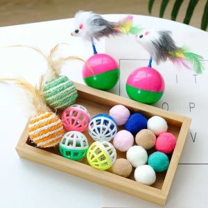 Cat Toy Teaser Stick Feather Chewproof Self Entertaining Bell Ball Non Tip over Small Cat Toys Set Durable Interactive Play