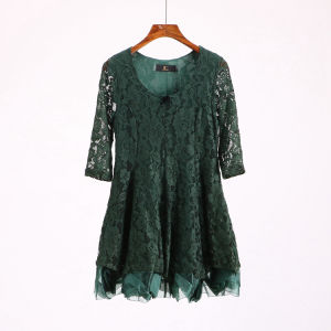 Váy Ren Dài Tay Cao Cấp Mới Thu Đông Đính Đá Pha Trộn Thời Trang Nữ Váy Chữ a Không Tay Không Cổ Cài Nút Dài Vừa Phải