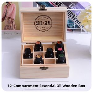 Carved Cedar Essential Oil Box 12 Grids Storage Display Box Aromatic Display Case for Home Organization Cosmetic Storage
