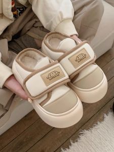 Thin Student Cute Velcro Bread Shoes Female Autumn and Winter Leisure Fleece-Lined Platform Sloth Sneakers Half Slippers
