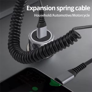NNBILI Car Spring USB A to Type C Cable For iPhone 17 16 Xiaomi Samsung 66W PD Fast Charging For Macbook iPad USB Type C Cable