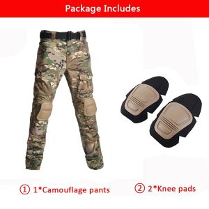 Outdoor Men Combat Pants +Knee Pads Tactical Pant Hiking Camo Pants Working Hunting Clothes Wear Resistant Multi-pocket