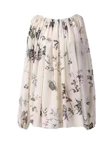 Floral Print Short Dress Womens Summer Loose Lantern Sleeve round Neck Dress Commute Style Tea Break Skirt Single Piece