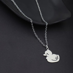 SANDCUP Duckling Necklace Cute Cartoon Girls Fashionable Pendant Simple Stylish Titanium Steel Cross Chain Necklace for Kids