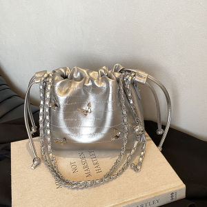 Trendy Butterfly Bucket Bag Womens Single Shoulder Bag Summer New Simple Fashion Sensation Water Bucket Bag Soft PU Leather