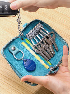 เสื้อท่อนบน กระเป๋ากุญแจหนังวัวชั้นผู้ชายผู้หญิงแท้ หนัง มัลติฟังก์ชั่นความจุขนาดใหญ่ เอว ที่เก็บของในบ้านแบบแขวน ซิป กระเป๋ากุญแจรถ