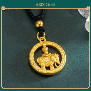 ASIX GOLD 916 gold ancient blue enamel elephant pendant necklace 24K gold-plated 18K gold handmade high-end design luxury temperament womens necklace mens necklace Lucky necklace Doesnt turn black Exquisite holiday wedding gifts