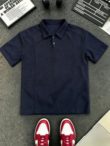 LIUBU | Navy Blue Dragon Scale Pattern Mens Summer Polo Shirt Short Sleeve