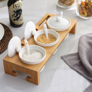 YALINJIAJU | Bộ Gia Vị Sứ Dùng Cho Nhà Bếp Có Kệ
