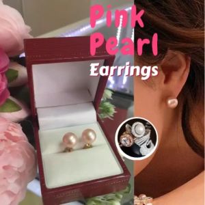 ก้านทองแท้ ต่างหูมุกชมพูเม็ดกลมสวย ต่างหูไข่มุกเม็ดเดี่ยว 8 มม. ก้านทองแท้ Pink Pearl Stud / Classic Pearl Earring ไข่มุกน้ำงามคัดเกรด สินค้ามีใบรับรอง