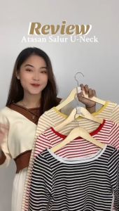 AJW [XAA] Inner Rajut Lengan Panjang Model U-Neck | Atasan Rajut Import Wanita Lengan Panjang Premium Import | Baju Atasan Wanita Terbaru Lengan Panjang Kerah U-Neck Import | Baju Rajut Lengan Panjang Salur Garis Garis