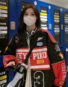 American Retro Bikers Fashion Brand Baseball Jacket Female Mens Autumn Hong Kong Style Street Loose Racing Suit Jacket Couple