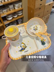Childrens Dinnerware Set Eating Nursery Baby Plate Spoon Cup Water Cup Rice Bowl Fork Soup Spoon Bamboo Fiber Material